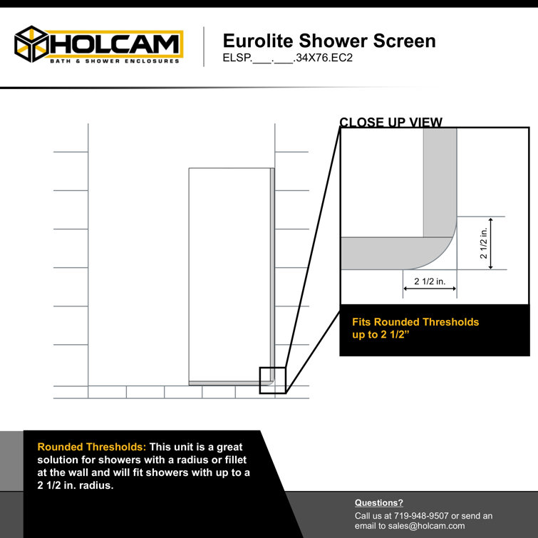 Eurolite 34" x 76" Brushed Gold Semi Frameless Shower Door