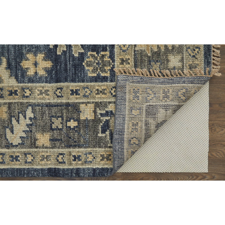 Fillmore Blue Wool Hand-Knotted Floral Area Rug 2' x 3'
