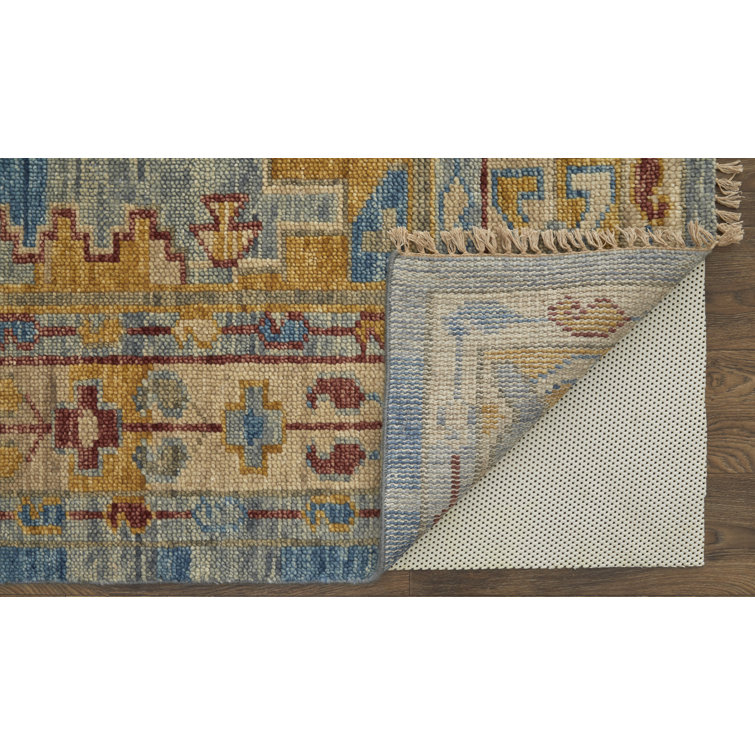 Hand-Knotted Blue and Multicolor Wool Rectangular Area Rug