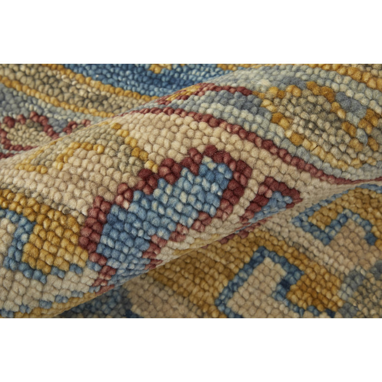 Hand-Knotted Blue and Multicolor Wool Rectangular Area Rug