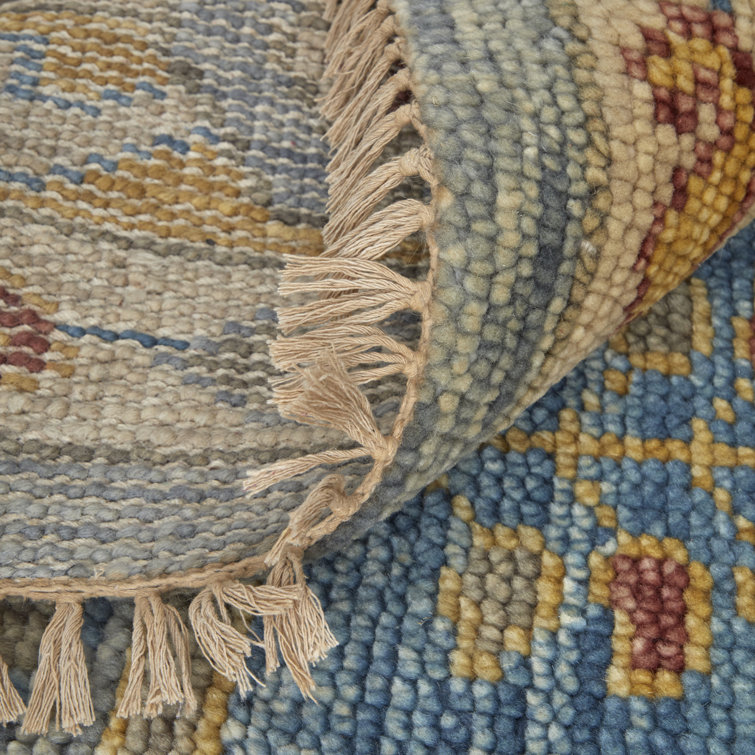 Hand-Knotted Blue and Multicolor Wool Rectangular Area Rug