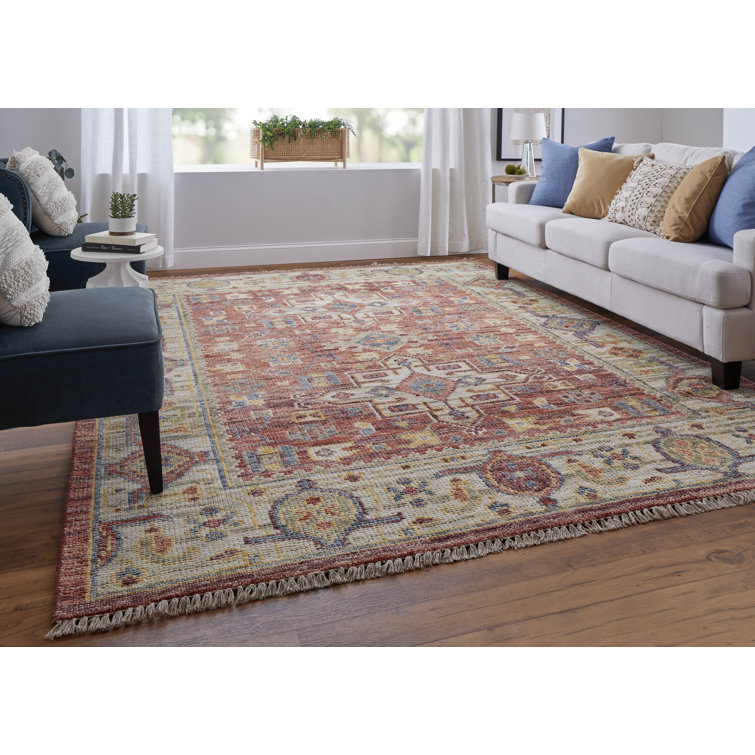 Red and Ivory Hand-Knotted Wool 9' x 12' Area Rug