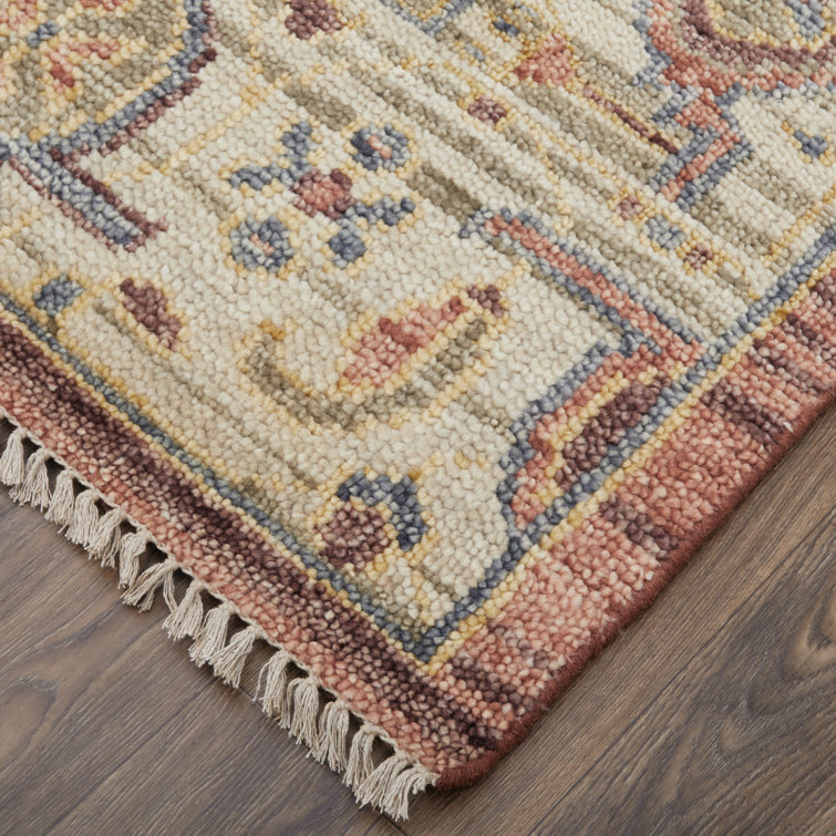 Red and Ivory Hand-Knotted Wool 9' x 12' Area Rug