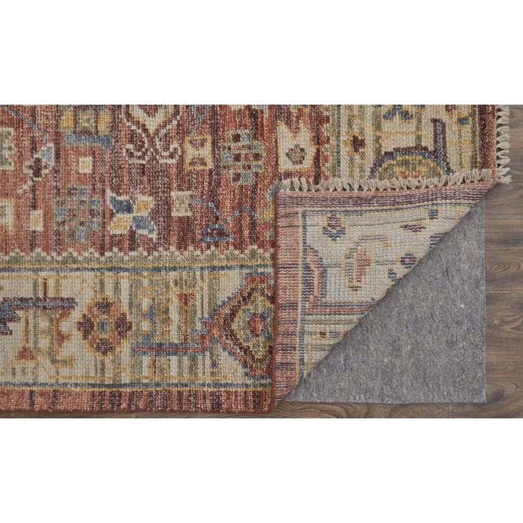 Red and Ivory Hand-Knotted Wool 9' x 12' Area Rug