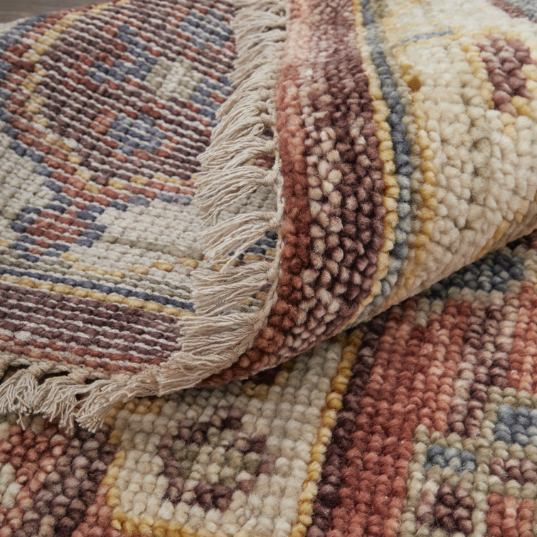 Red and Ivory Hand-Knotted Wool 9' x 12' Area Rug