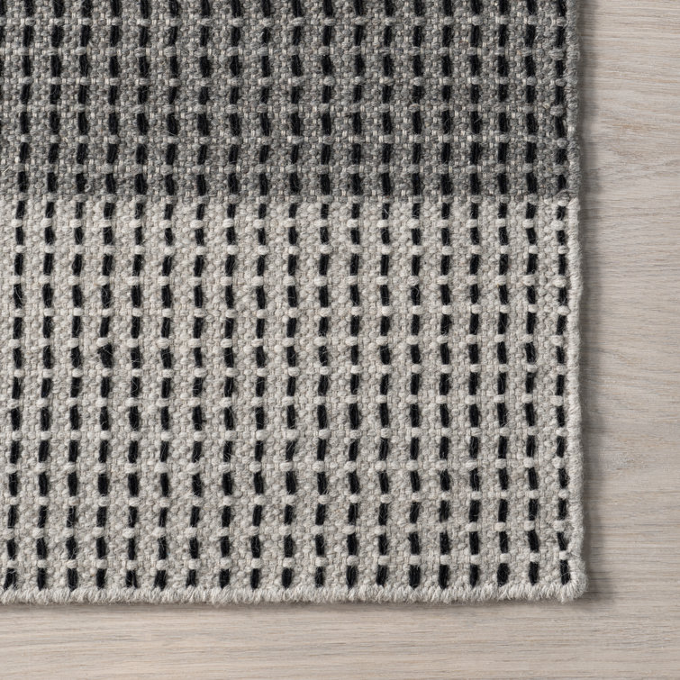 Gray and Black Plaid Wool Rectangular Area Rug 5' x 8'
