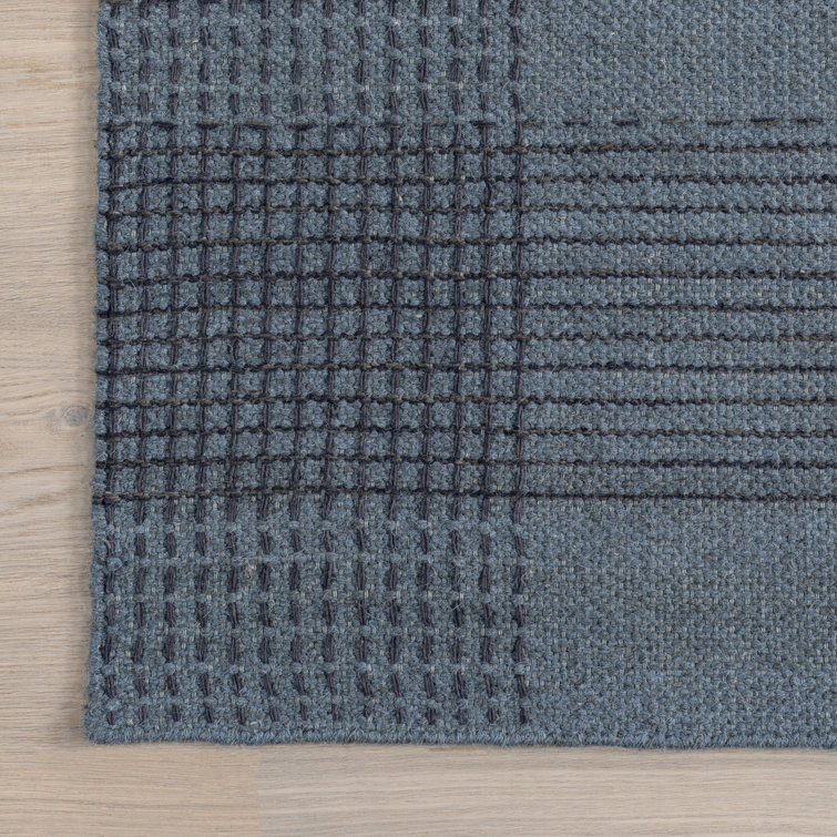 Blue Plaid Handmade Wool Area Rug, 3' x 5'