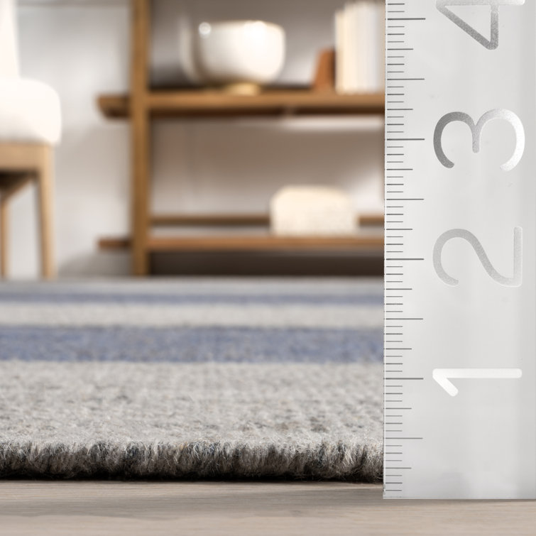 Blue and Gray Rectangular Wool Plaid Area Rug, 5x8 ft
