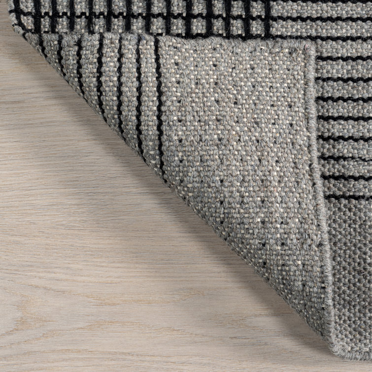Gray and Ivory Plaid Wool Rectangular Area Rug, 10' x 14'