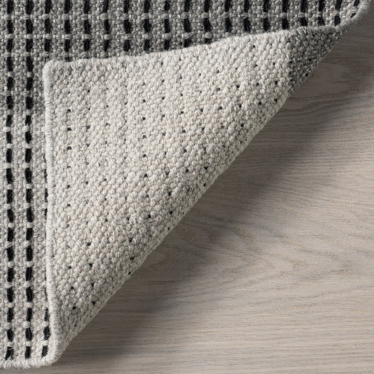 Gray and Black Plaid Wool Rectangular Area Rug 5' x 8'
