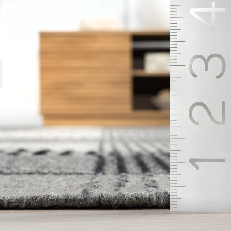 Gray and Ivory Plaid Wool Rectangular Area Rug, 10' x 14'