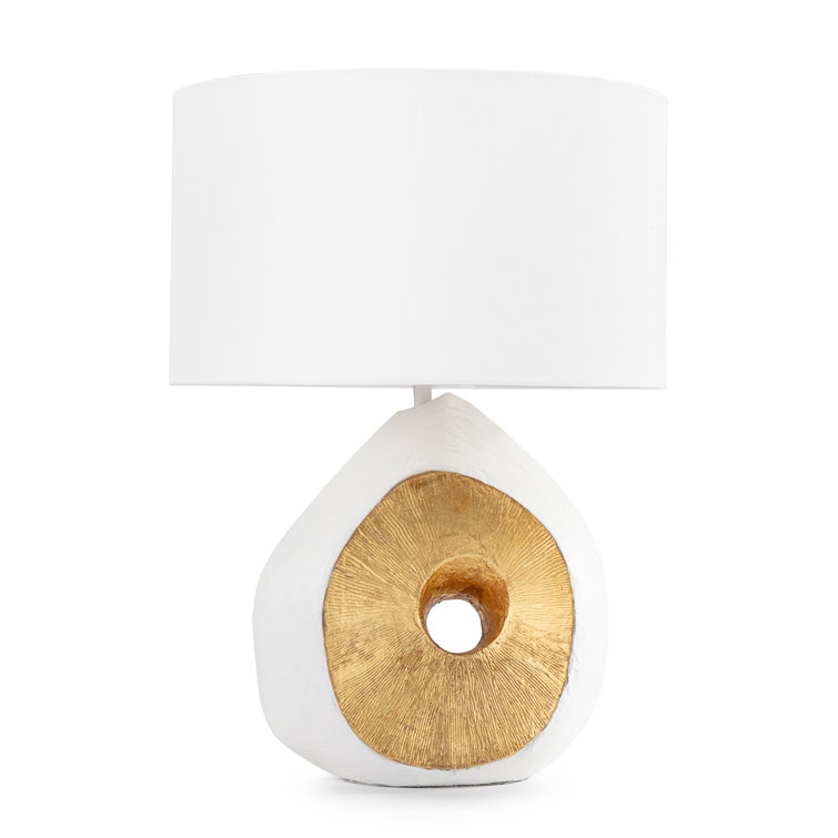White and Gold Modern Table Lamp with Linen Shade