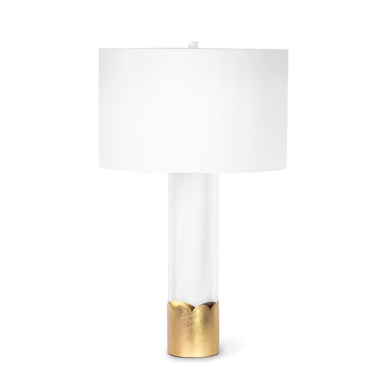 Clear Crystal Table Lamp with Linen Shade and Brass Base