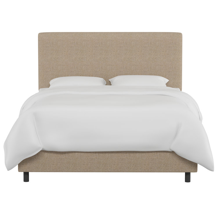 Twin Linen Sandstone Upholstered Bed with Pine Frame