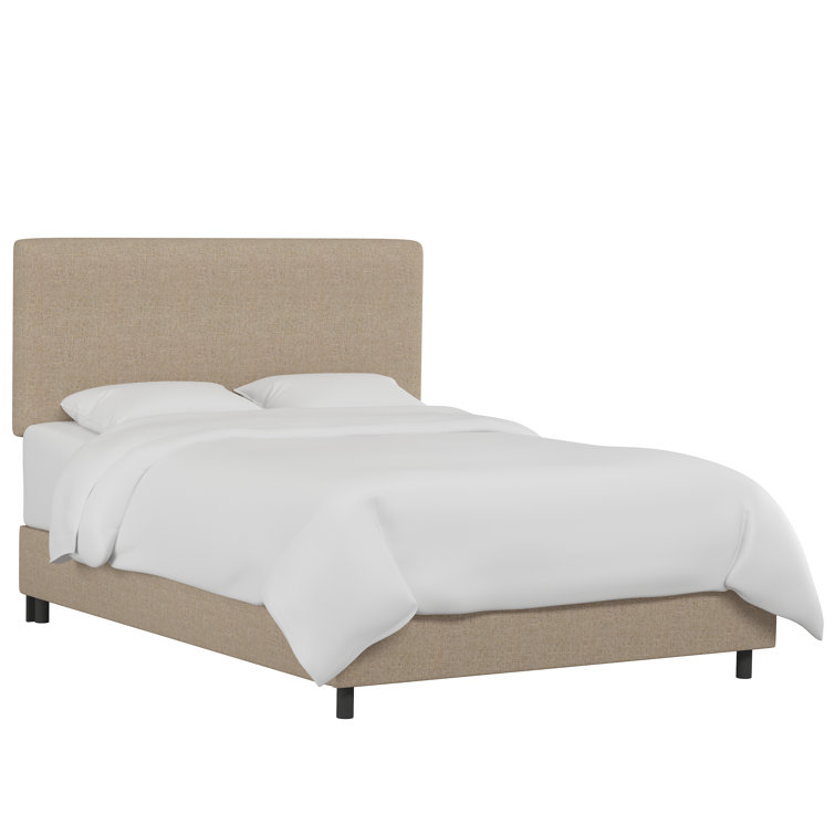 Twin Linen Sandstone Upholstered Bed with Pine Frame