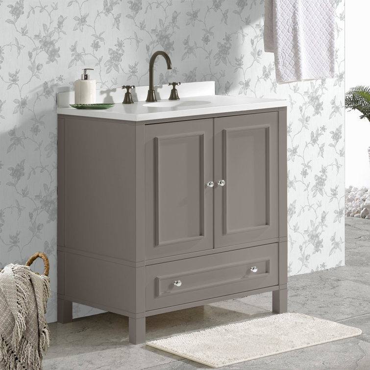 Gray 30-Inch Freestanding Bathroom Vanity with Soft-Close Doors