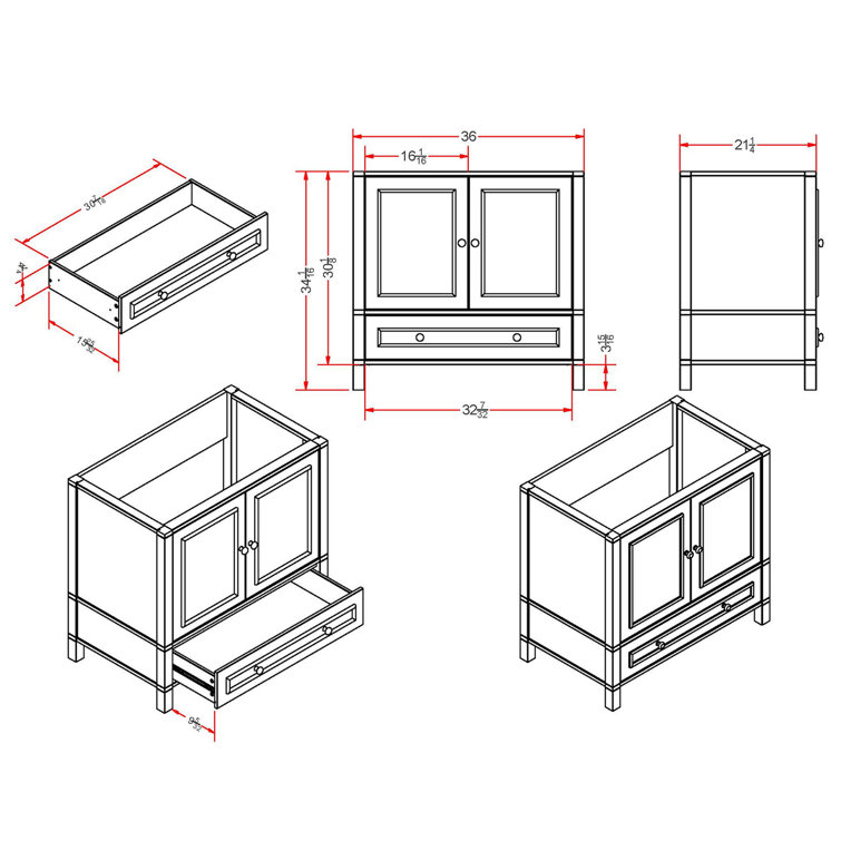Gray 36" Freestanding Double Door Vanity Cabinet with Nickel Hardware