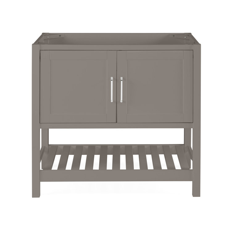 Gray Pine Freestanding Vanity Cabinet with Open Shelf