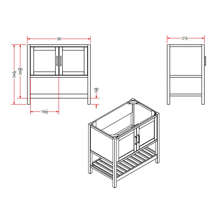 Gray Pine Freestanding Vanity Cabinet with Open Shelf