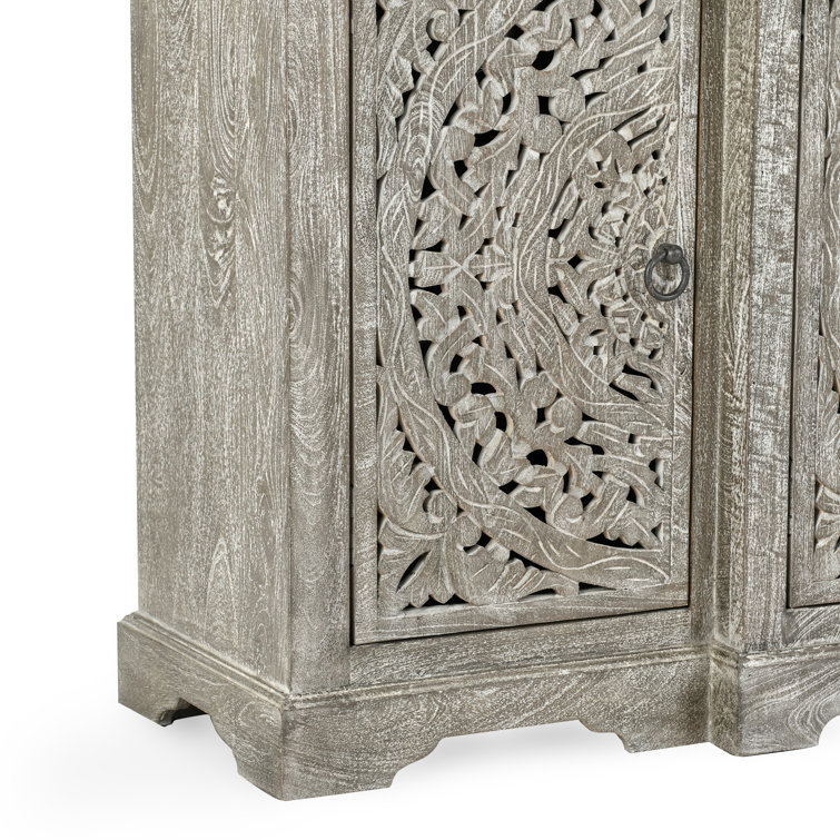 Harmony Grand Gray Mango Wood 72'' Floral Carved Sideboard
