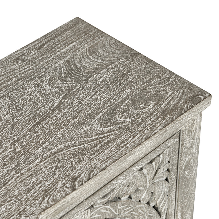 Harmony Grand Gray Mango Wood 72'' Floral Carved Sideboard