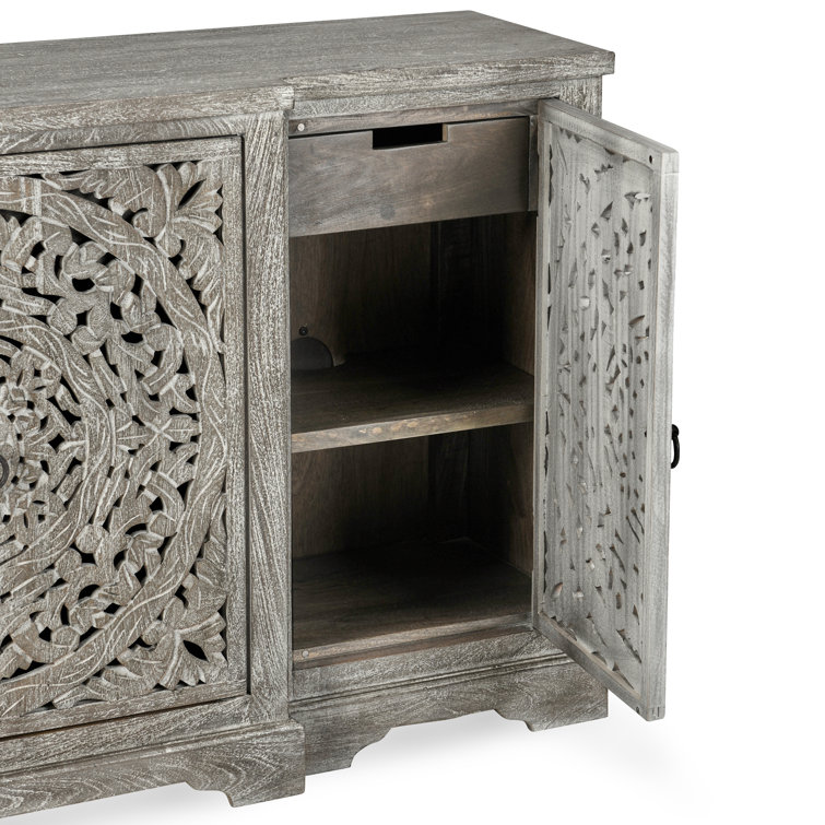 Harmony Grand Gray Mango Wood 72'' Floral Carved Sideboard