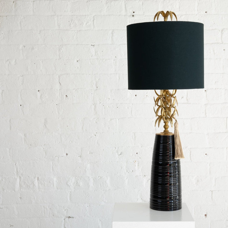 Black and Brass Pineapple Table Lamp with Matte Finish