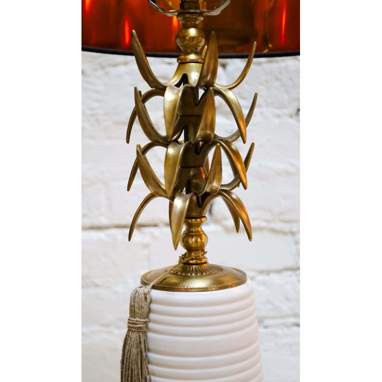 White and Brass Pineapple Table Lamp with Black Shade