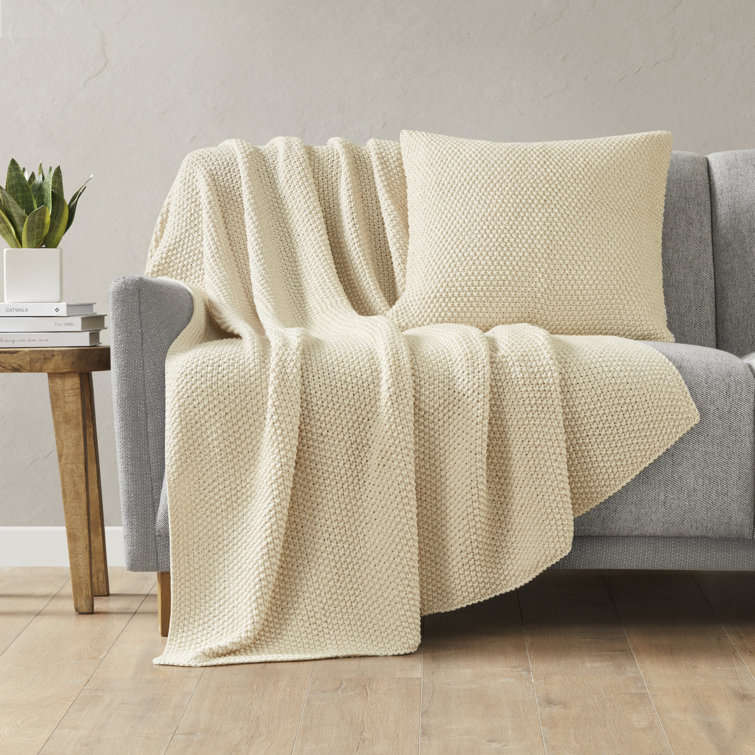 Ivory Knit Cotton Euro Square Pillow Cover