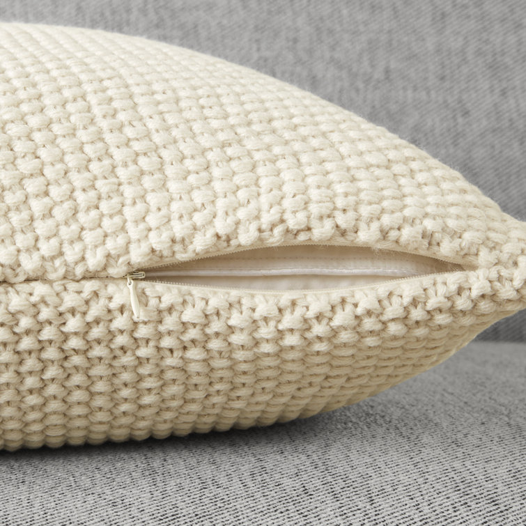 Ivory Knit Cotton Euro Square Pillow Cover