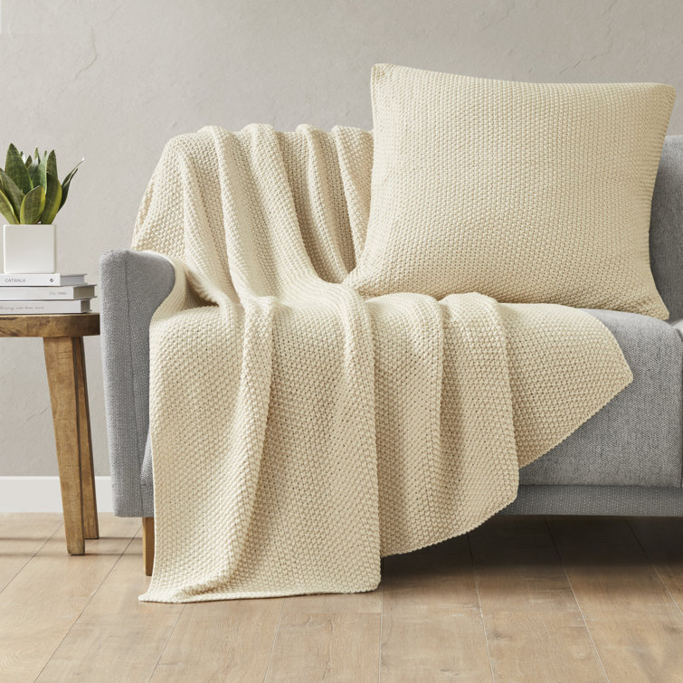 Ivory Knit Cotton Euro Square Pillow Cover