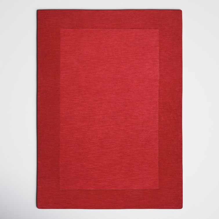 Handwoven Red Wool Rectangular Area Rug with Canvas Backing