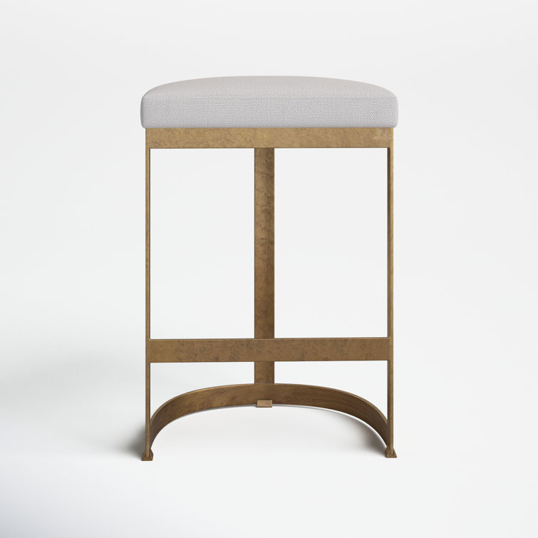 Antique Gold Metal Backless 26" Counter Stool with Linen Seat