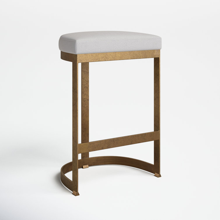 Antique Gold Metal Backless 26" Counter Stool with Linen Seat