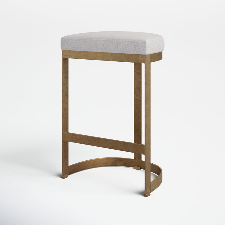 Antique Gold Metal Backless 26" Counter Stool with Linen Seat