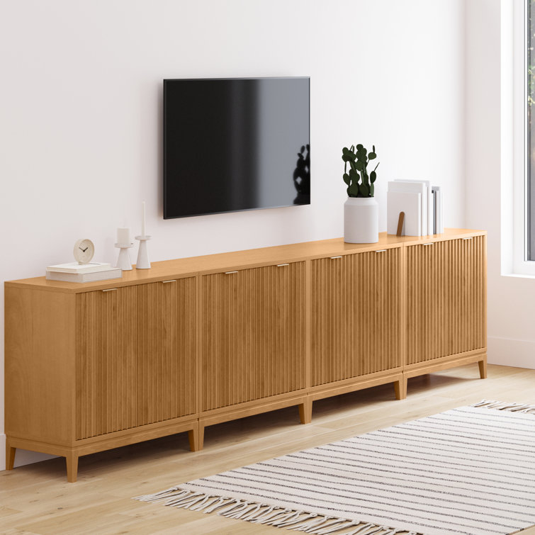 Jasper Warm Pine Fluted 31" Accent Cabinet with Brass Handles