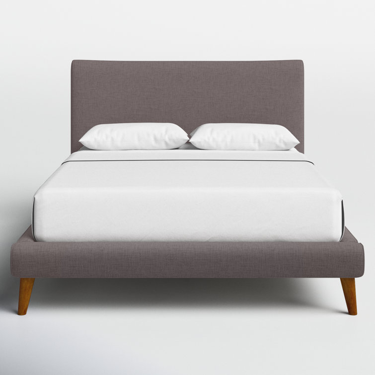 Britney Mid-Century Queen Platform Bed in Dark Grey with Pine Frame