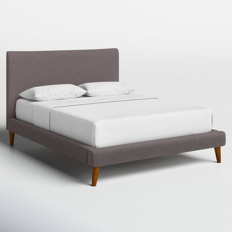 Britney Mid-Century Queen Platform Bed in Dark Grey with Pine Frame