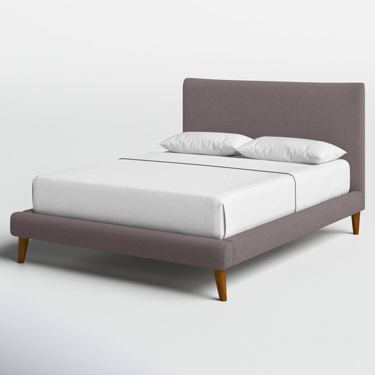 Britney Mid-Century Queen Platform Bed in Dark Grey with Pine Frame