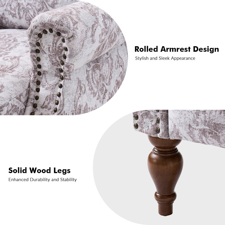 Beige Floral Polyester Wingback Recliner with Wood Legs
