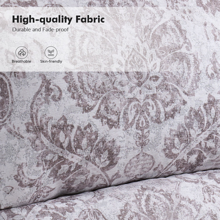 Beige Floral Polyester Wingback Recliner with Wood Legs