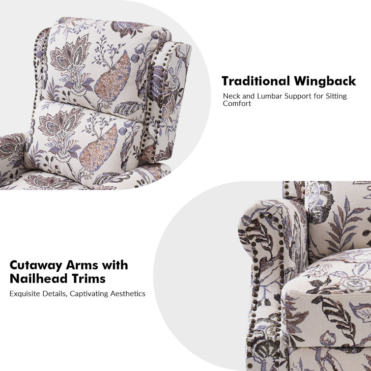 Ariany Floral Manual Recliner with Nailheads