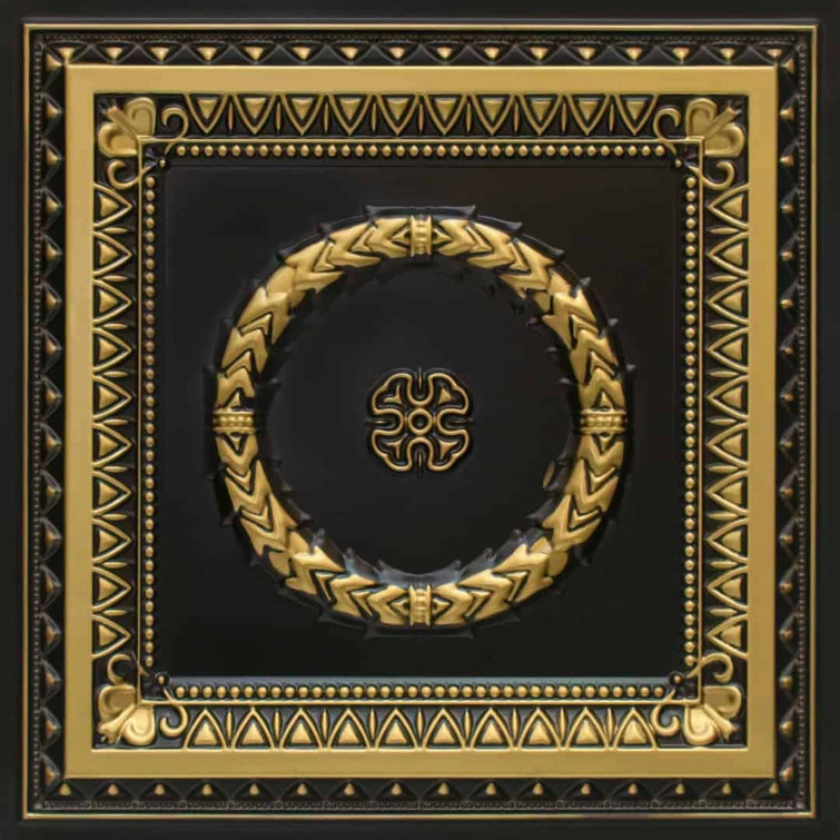 Antique Brass and Black PVC Decorative Ceiling Tile, 24" x 24"