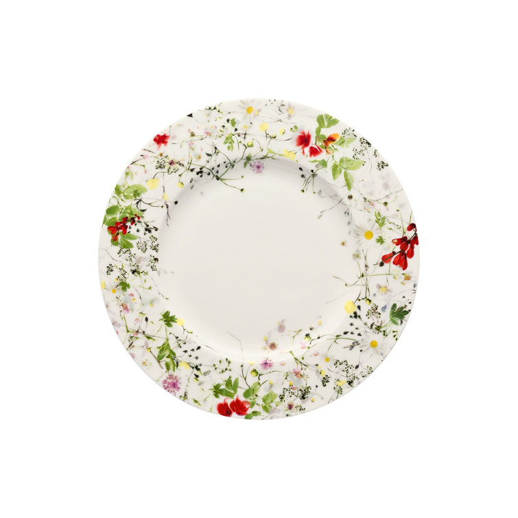 Floral Rimmed White Porcelain Salad Plate, 9-inch