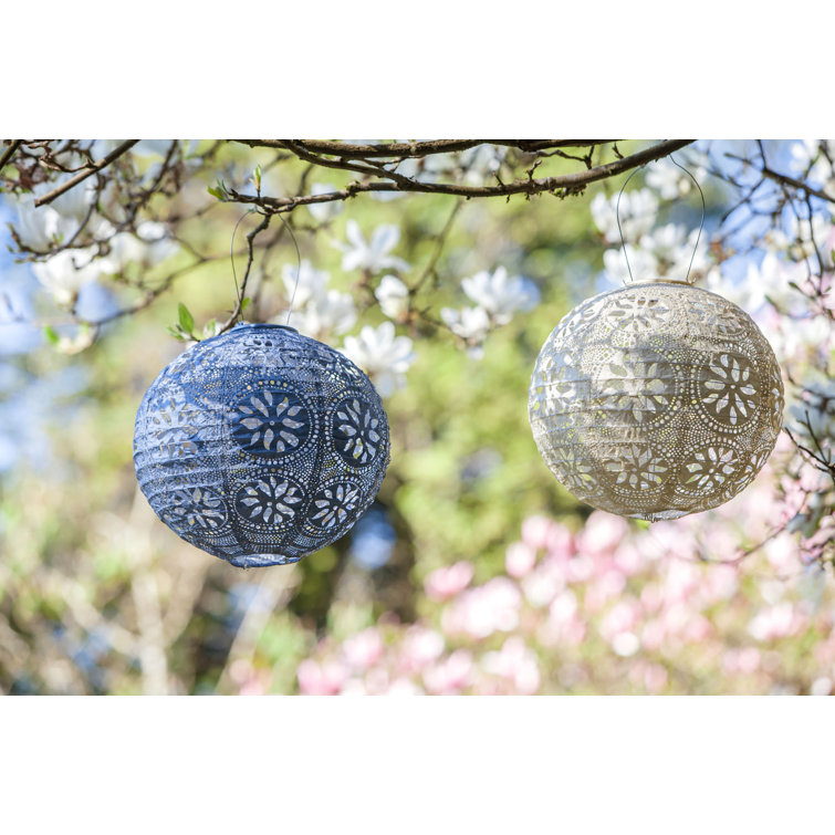 Boho Globe 12'' Metallic Blue Solar LED Outdoor Lantern