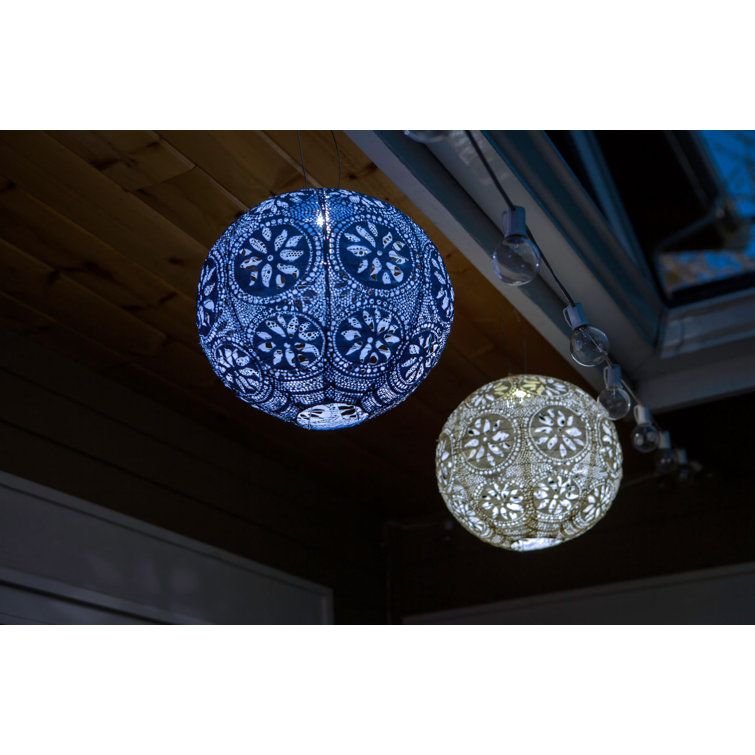 Boho Globe 12'' Metallic Blue Solar LED Outdoor Lantern