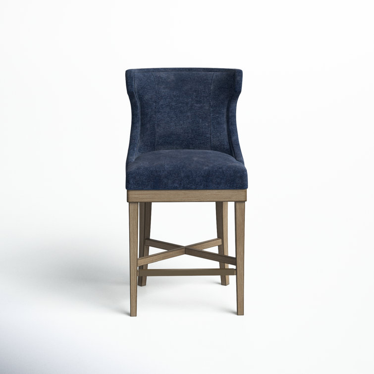 Carson Navy Swivel Counter Stool with Wood and Acrylic