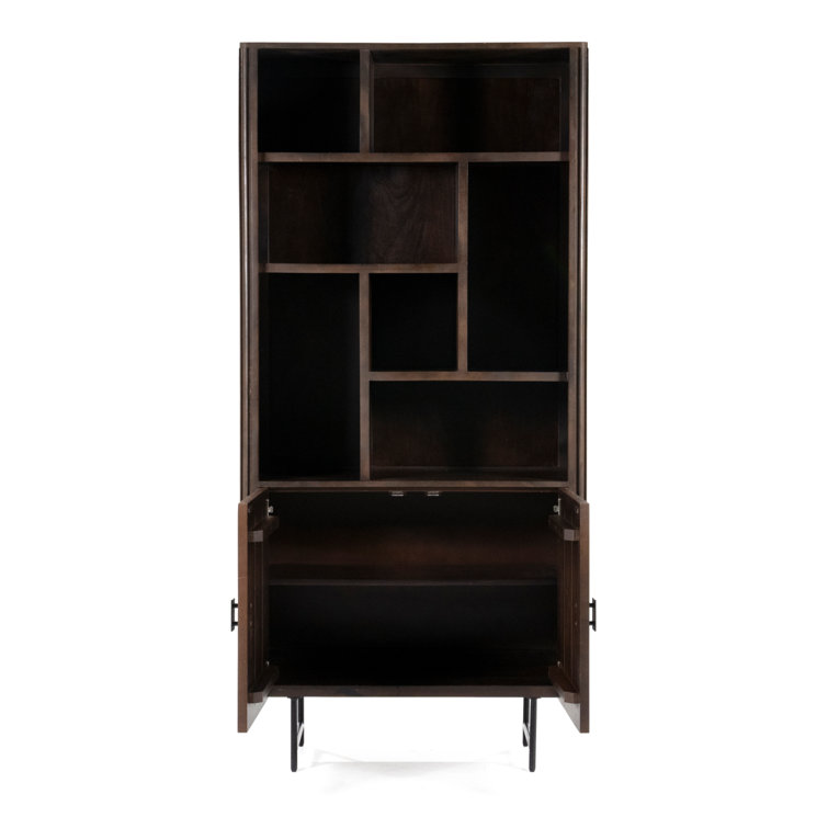 Brown Mango Wood Vertical Bookcase with Doors