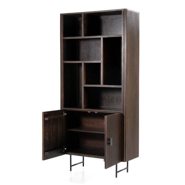 Brown Mango Wood Vertical Bookcase with Doors