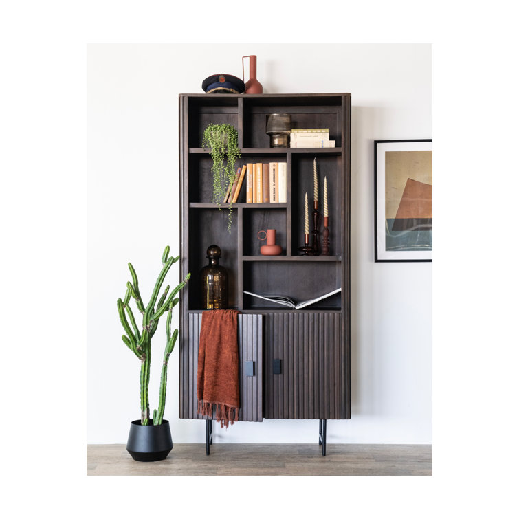 Brown Mango Wood Vertical Bookcase with Doors